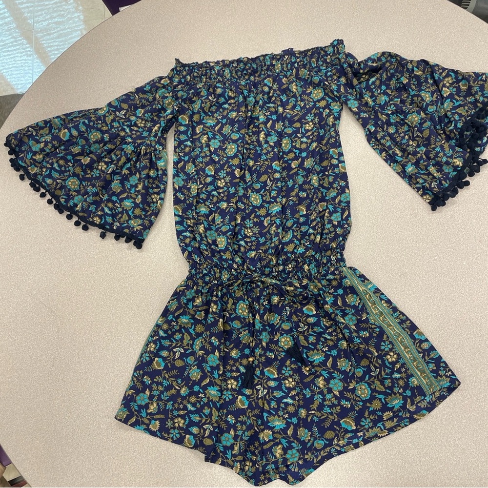 Anthropologie RAGA Off The Shoulder Romper Sz S Boho Flowy Beach Coquette Flirty